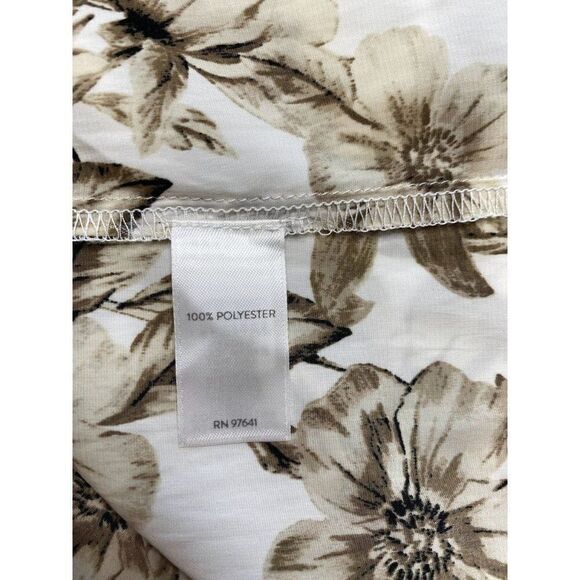 J JILL Brown Taupe Cream Floral Short Sleeve Crew Neck Top Sz Medium - Picture 4 of 7